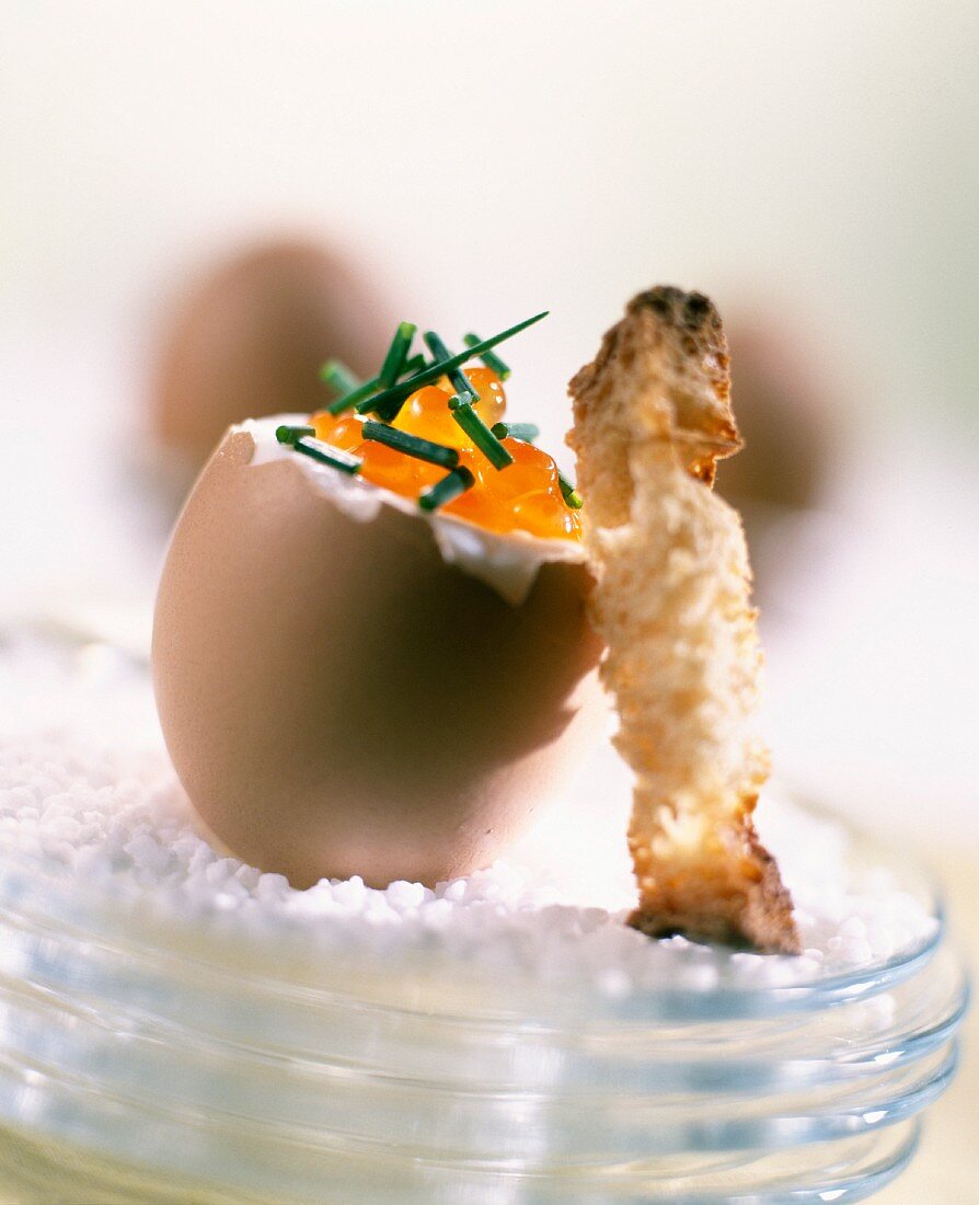Boiled egg with fish roe