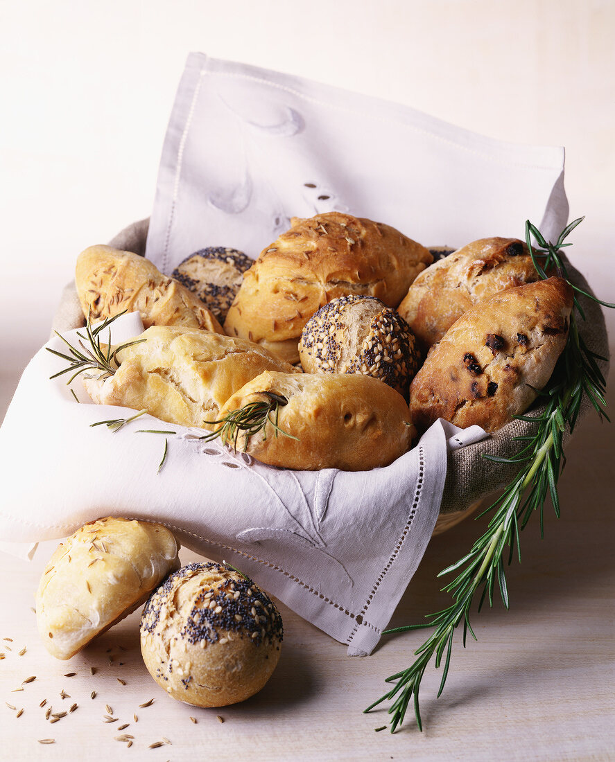 bread basket with rolls