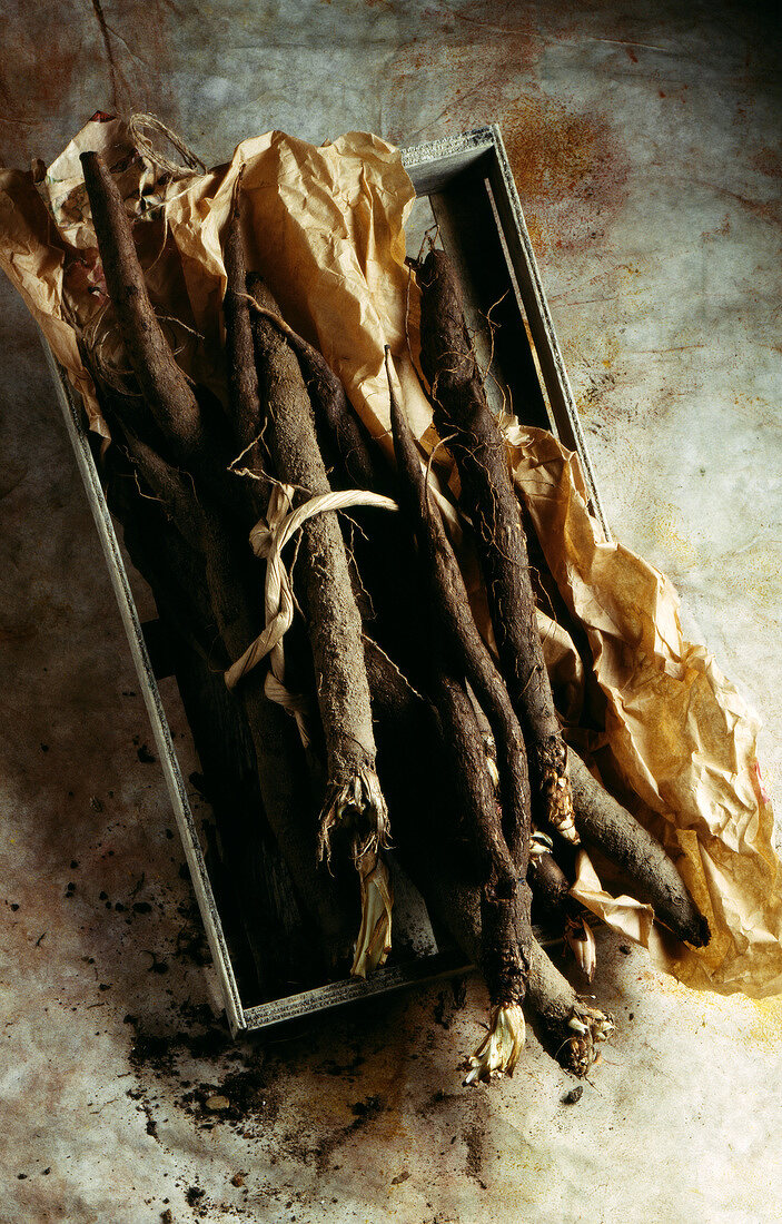 Small crate of salsify