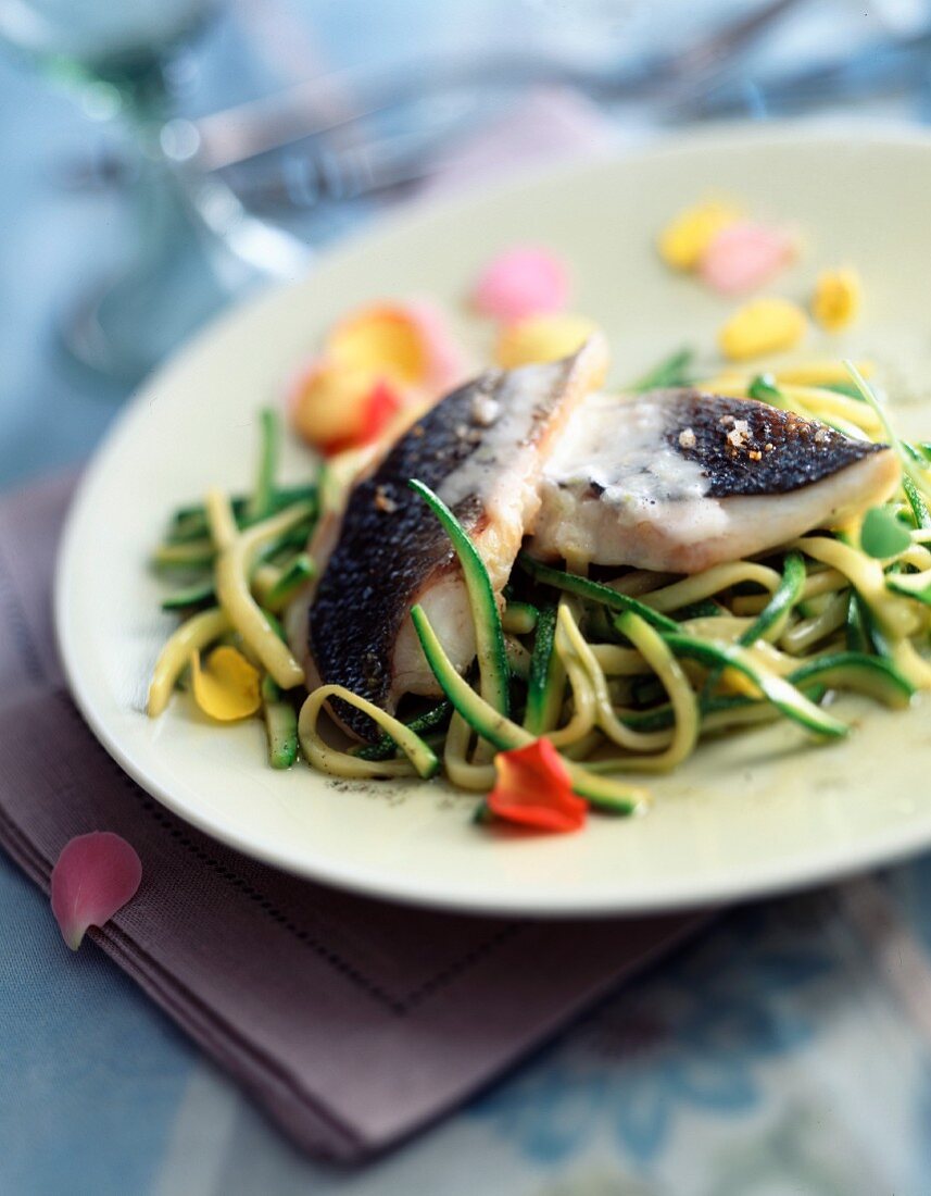 Bass with courgettes