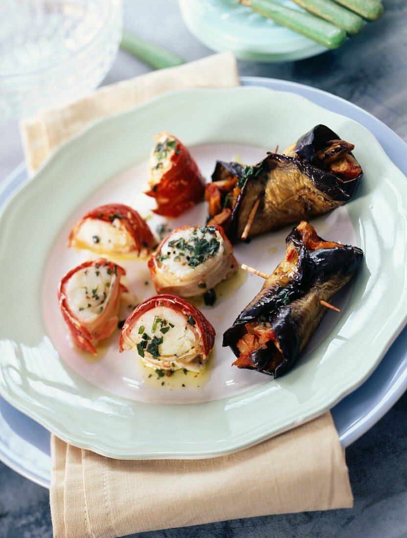 Roast spiny lobster medaillons with eggplant rougails