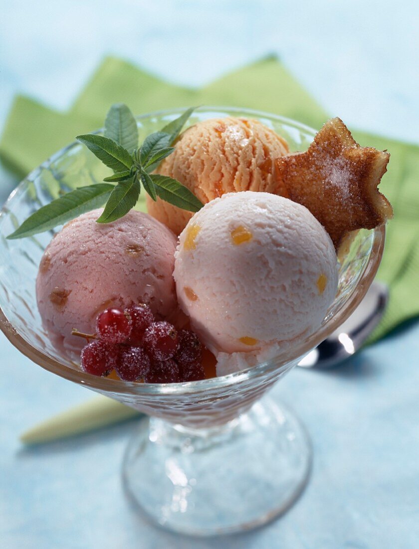 Peach, rhubarb and apricot ice cream dessert