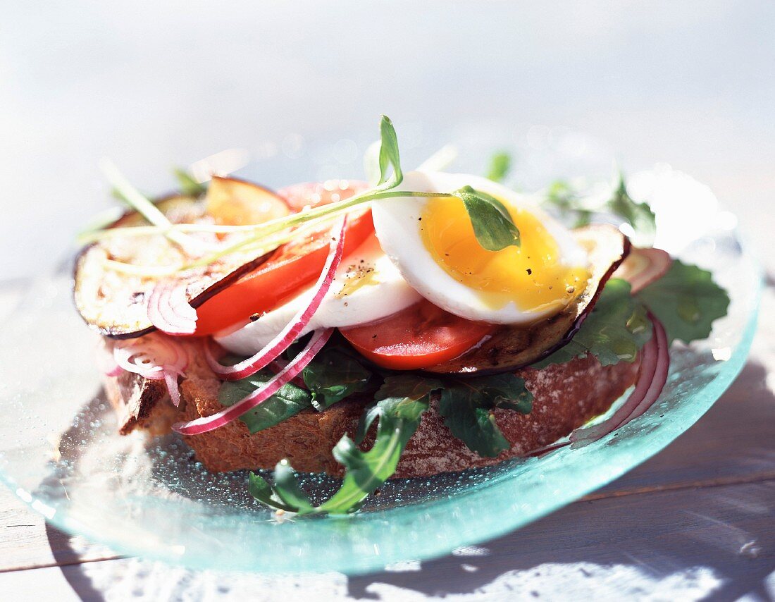 Egg and salad open sandwich