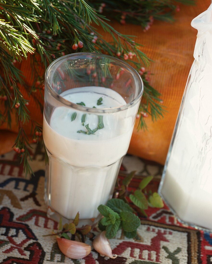 Ayran (Moroccan yoghurt drink with mint)