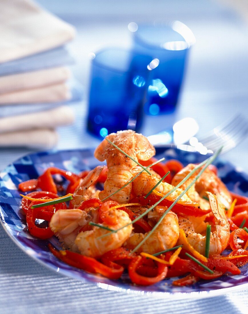 Dublin Bay prawns with red peppers