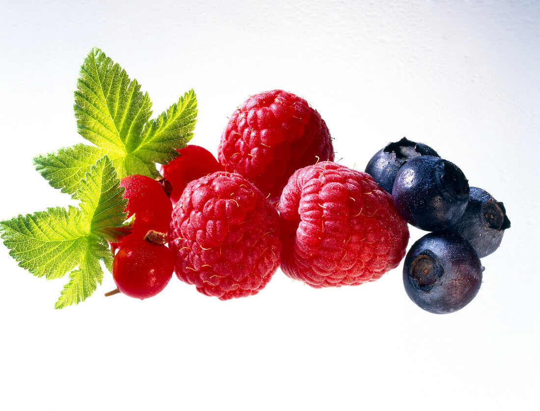 raspberries, redcurrants and blackcurrants