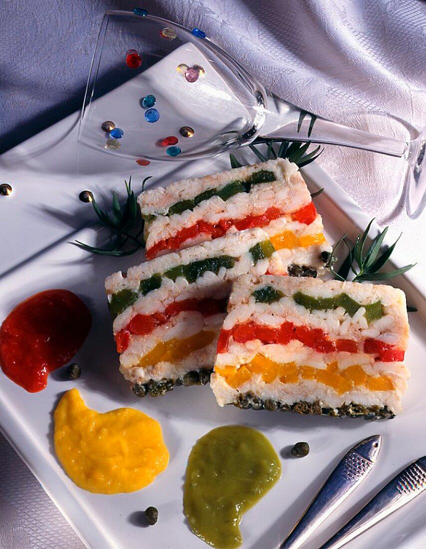 Terrine mit Rochen und dreierlei Paprika