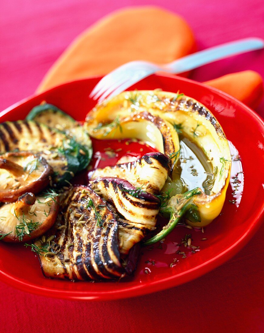 Grilled vegetables marinated in olive oil