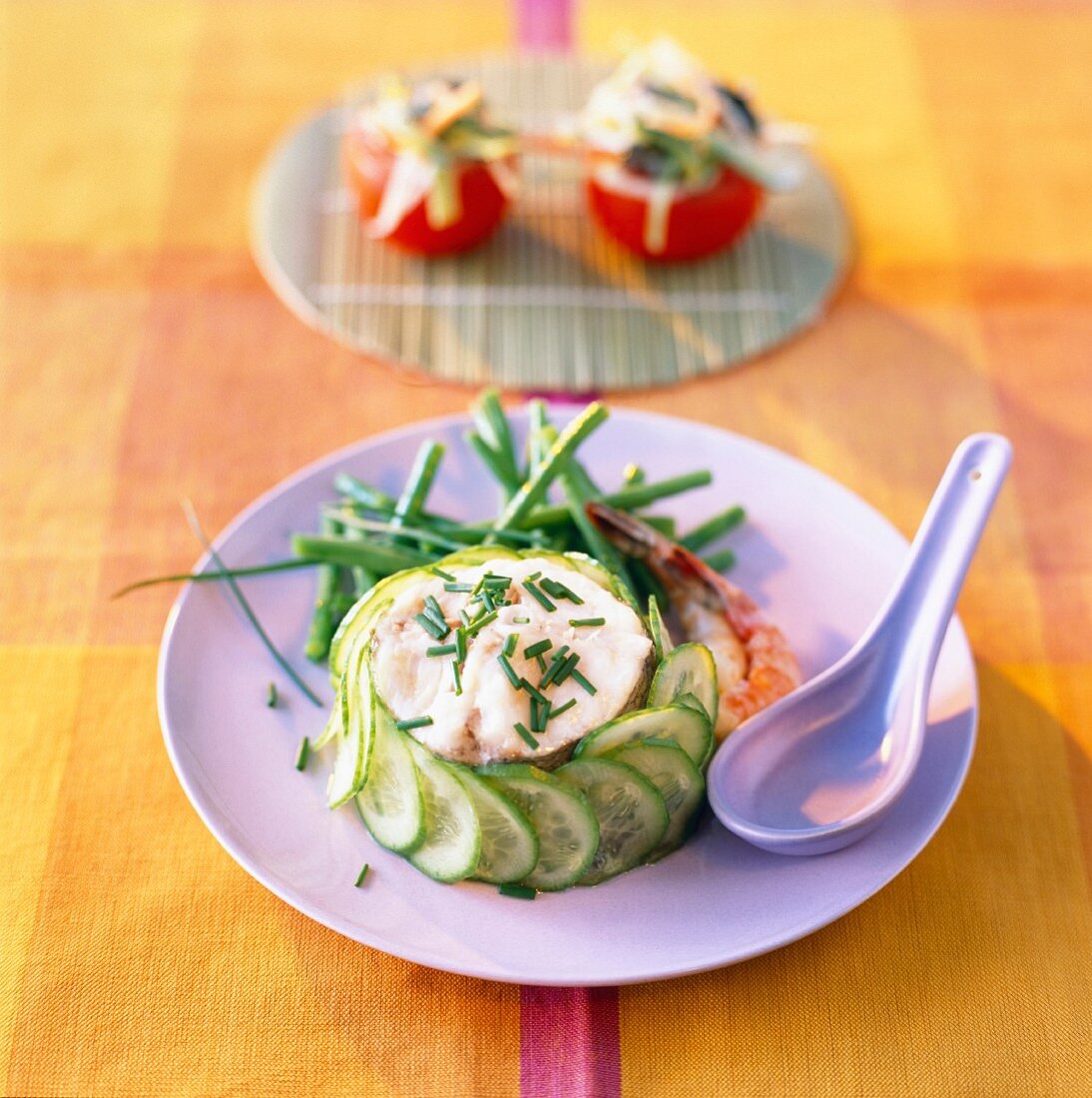Fish pâté with cucumber and beans