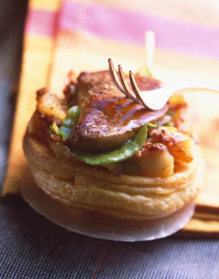 Potato and foie gras puff pastry tartlet