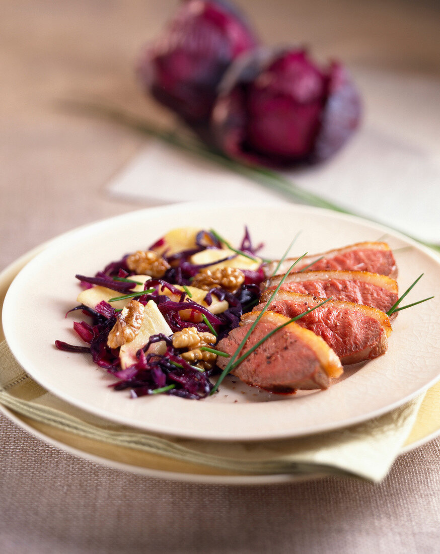 Fillet of duck breast with red cabbage