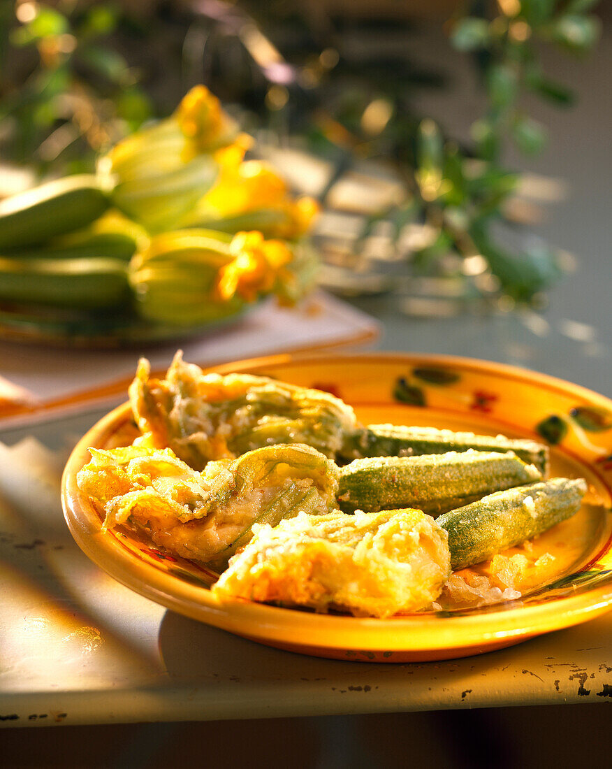 Stuffed courgette flower fritters