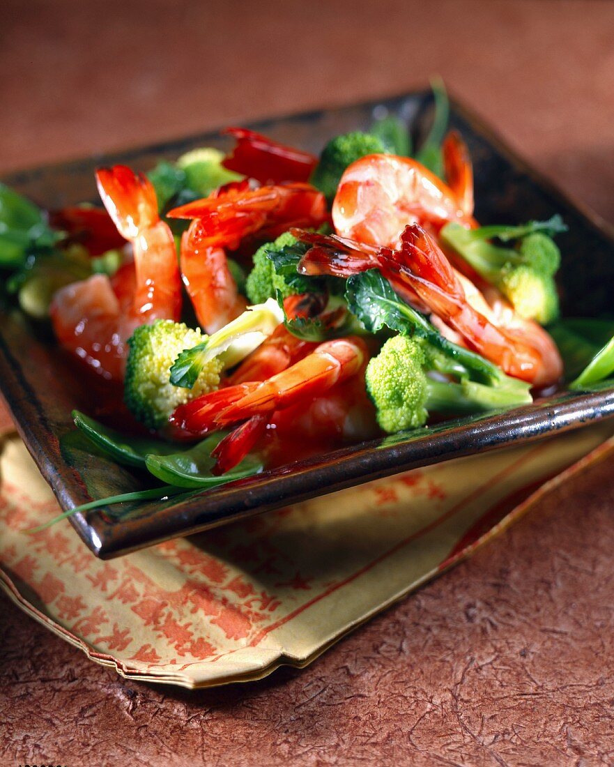 Prawns with ginger and broccoli