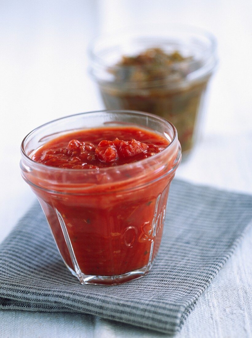 Ketchup in a glass pot
