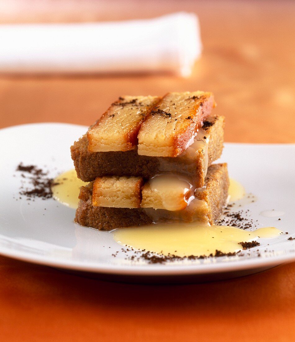 Biscuits with coffee, spicy cream and custard