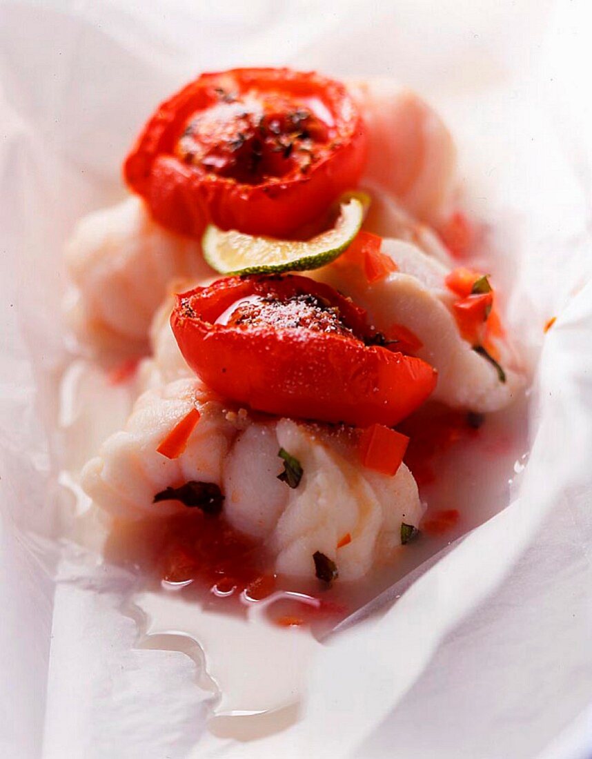Monkfish with candied tomatoes