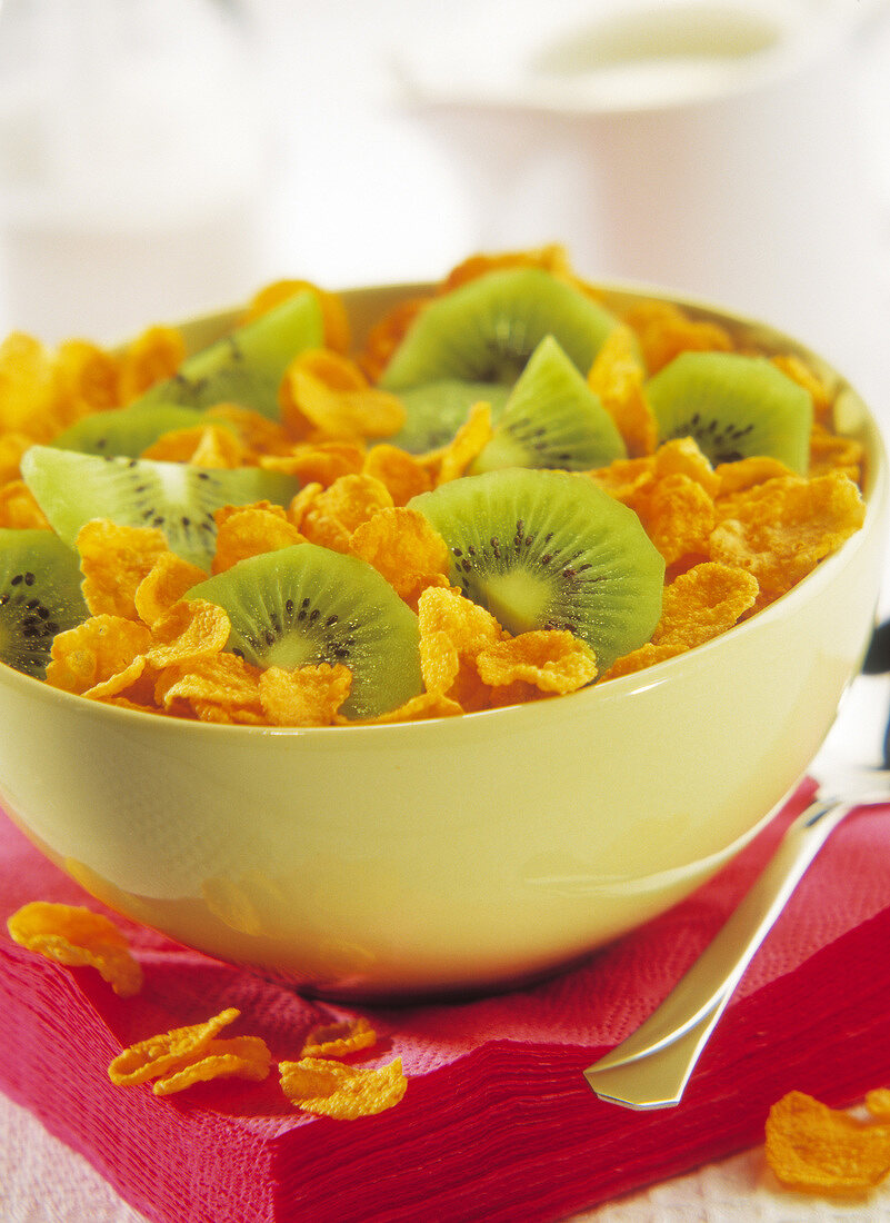 bowl of cornflakes and kiwi