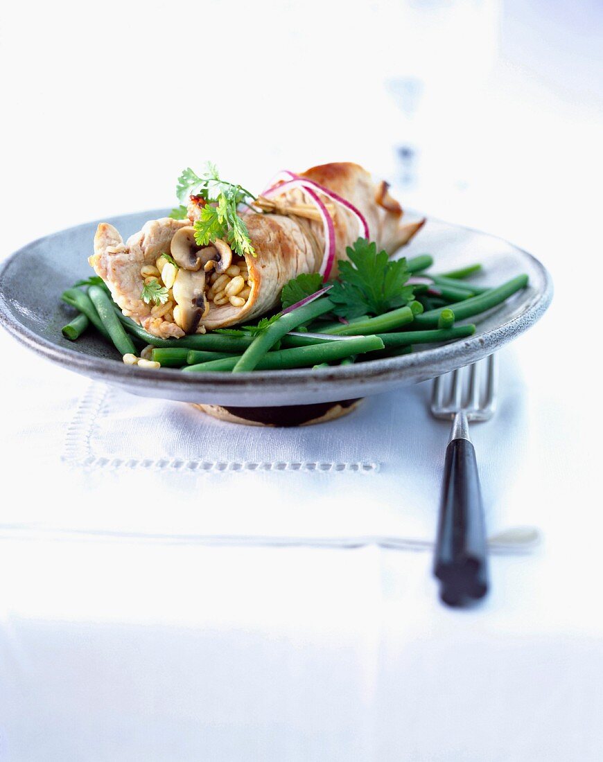 Turkey roll with wheat and mushrooms