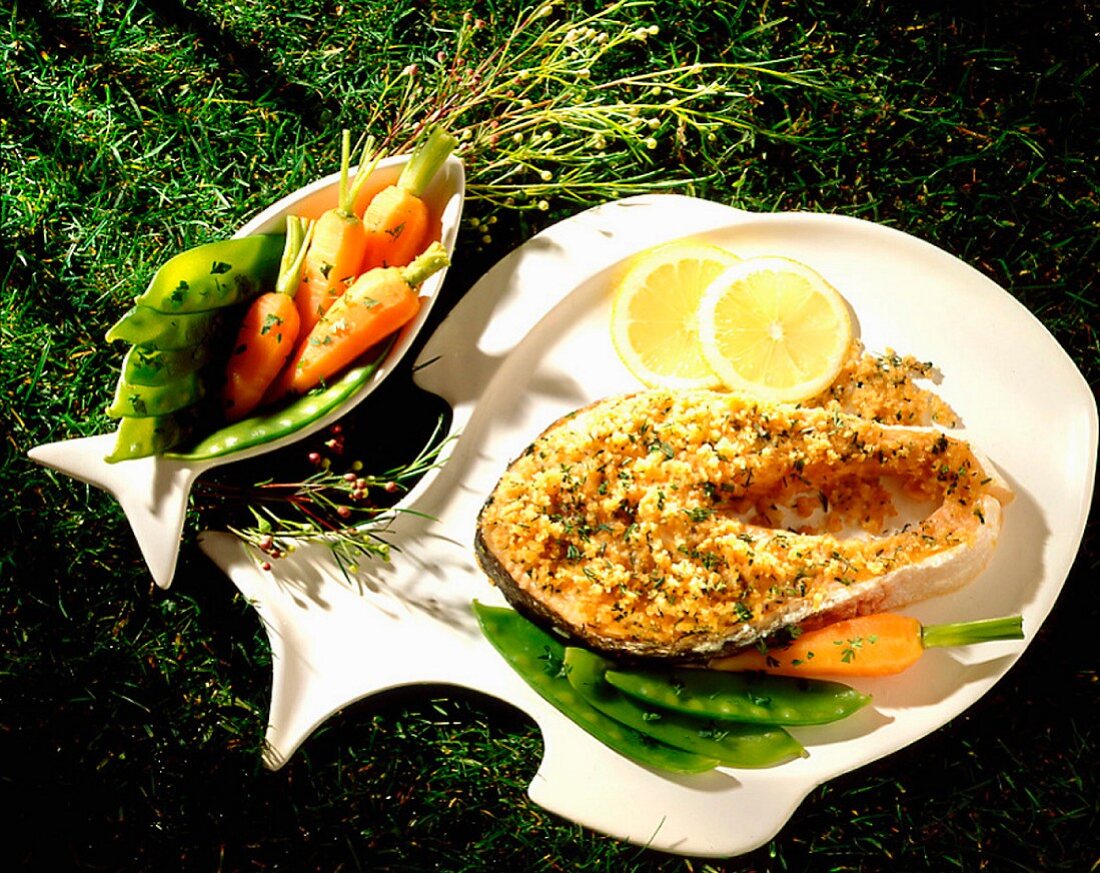 Salmon steak with herb crust