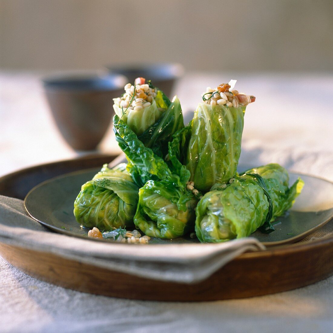 cabbage leaves stuffed with pearl barley