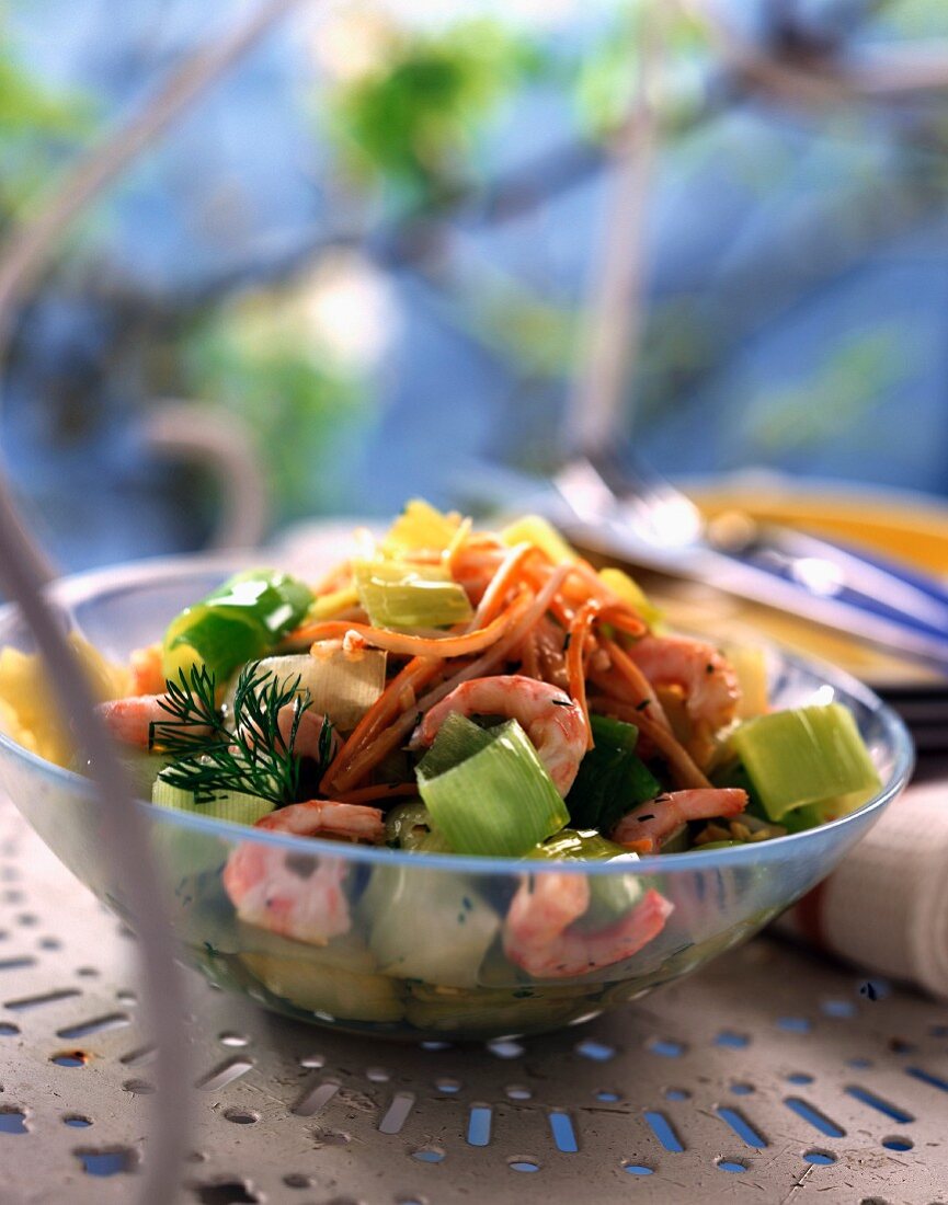 Leek and prawn salad