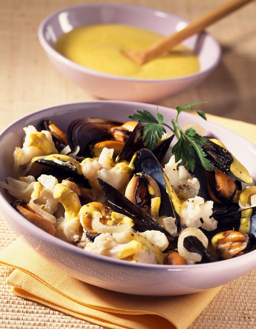 Cauliflower and mussels with curry(topic : cooking today)