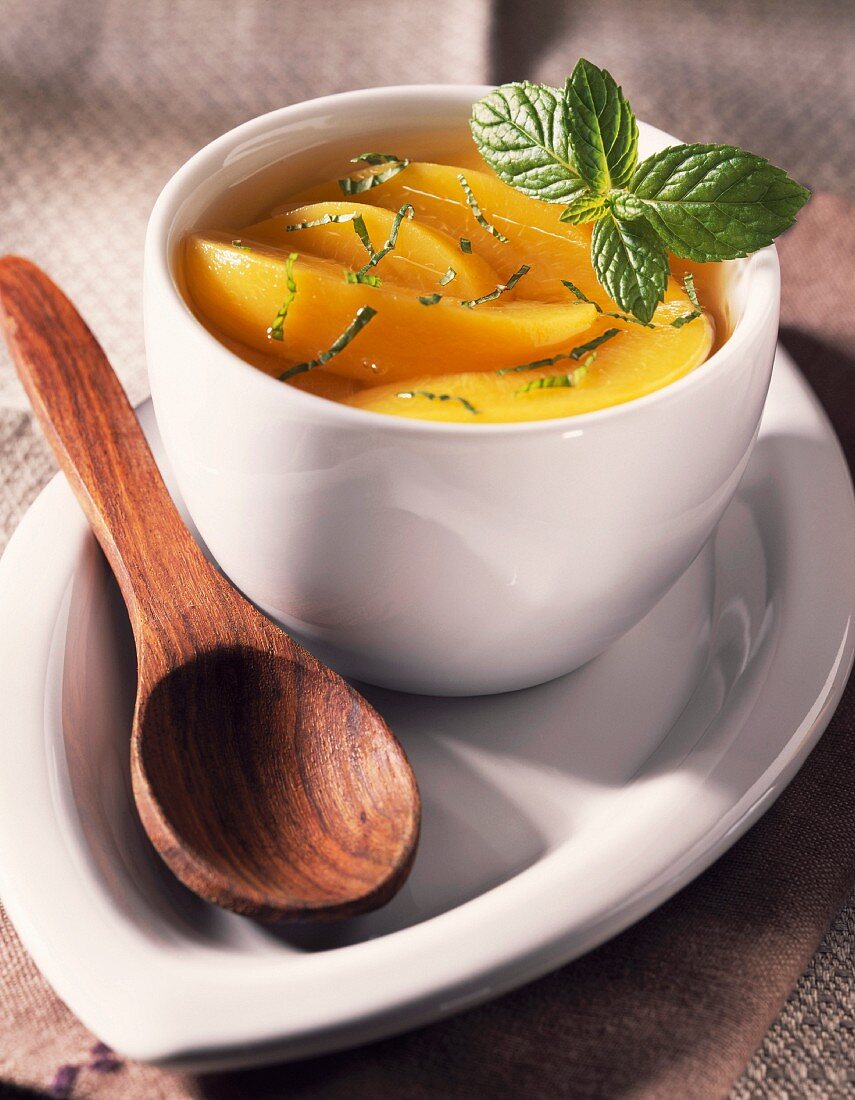 Peach soup with mint