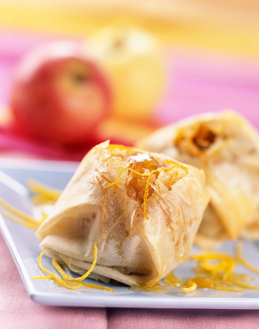 Baked apple with orange in filo pastry