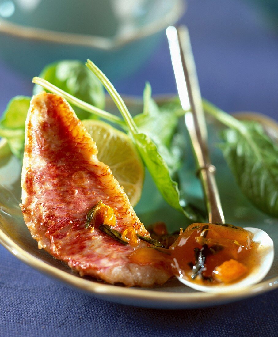 Red mullet with mango chutney