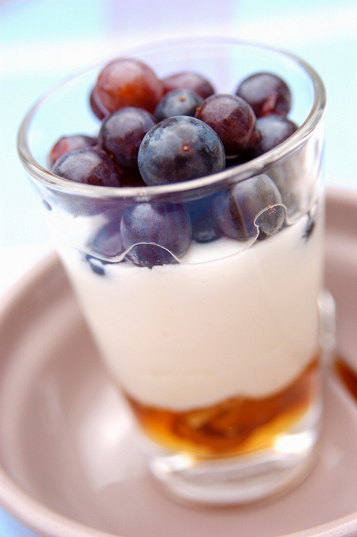 Fromage frais with honey and grapes