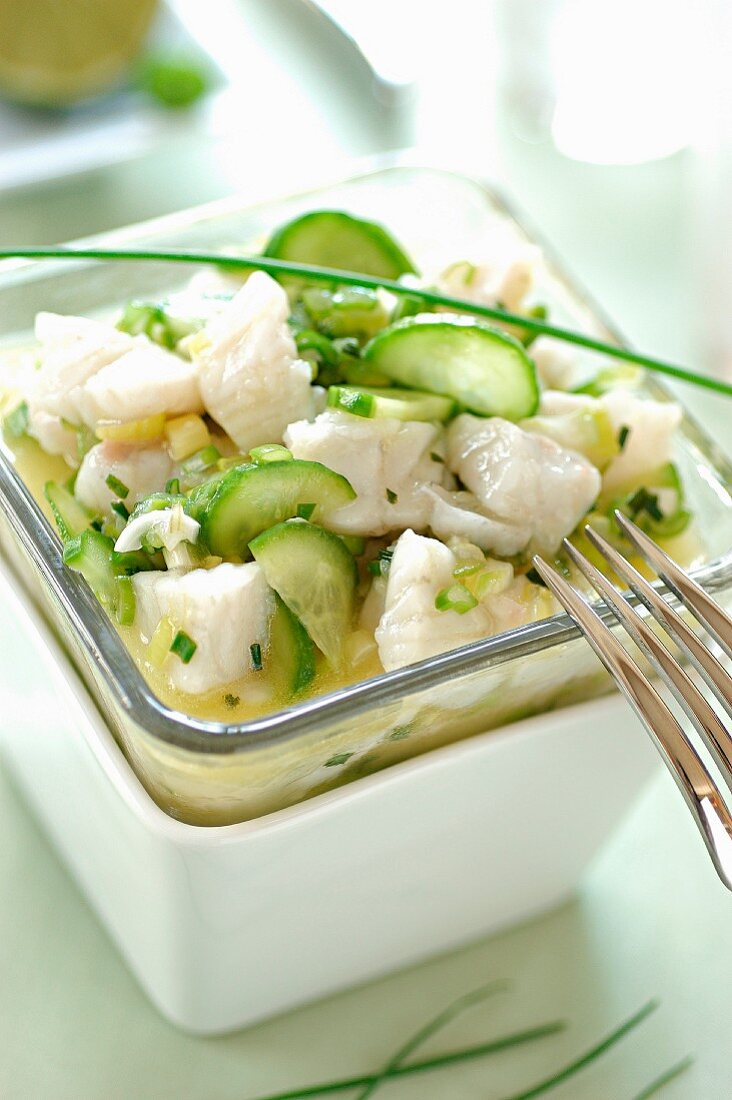 Sea bass ceviche marinated in lime juice