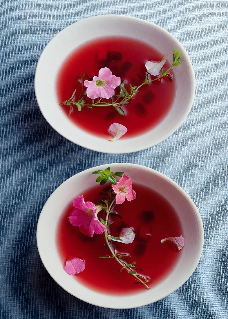 Flower herbal tea in bowls