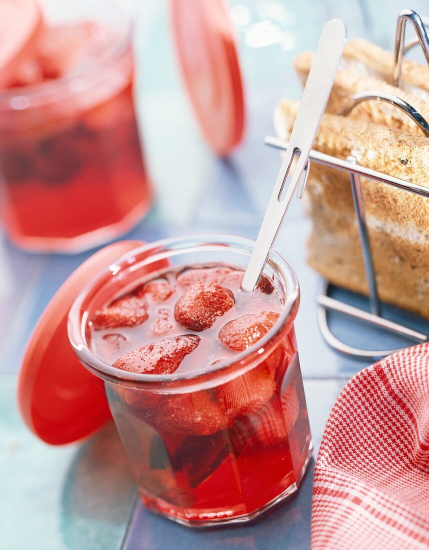 Pot of strawberry jam