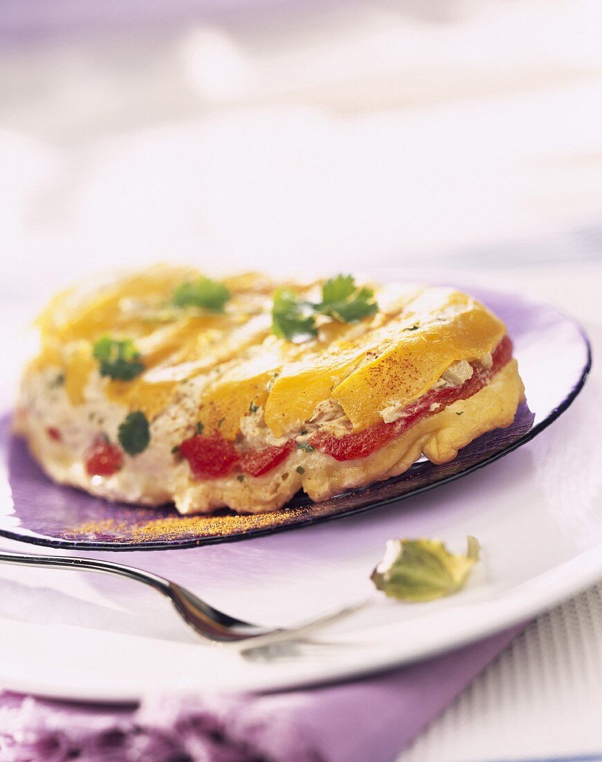 Herzhafte Tatin mit Thunfisch, Tomaten und Paprika