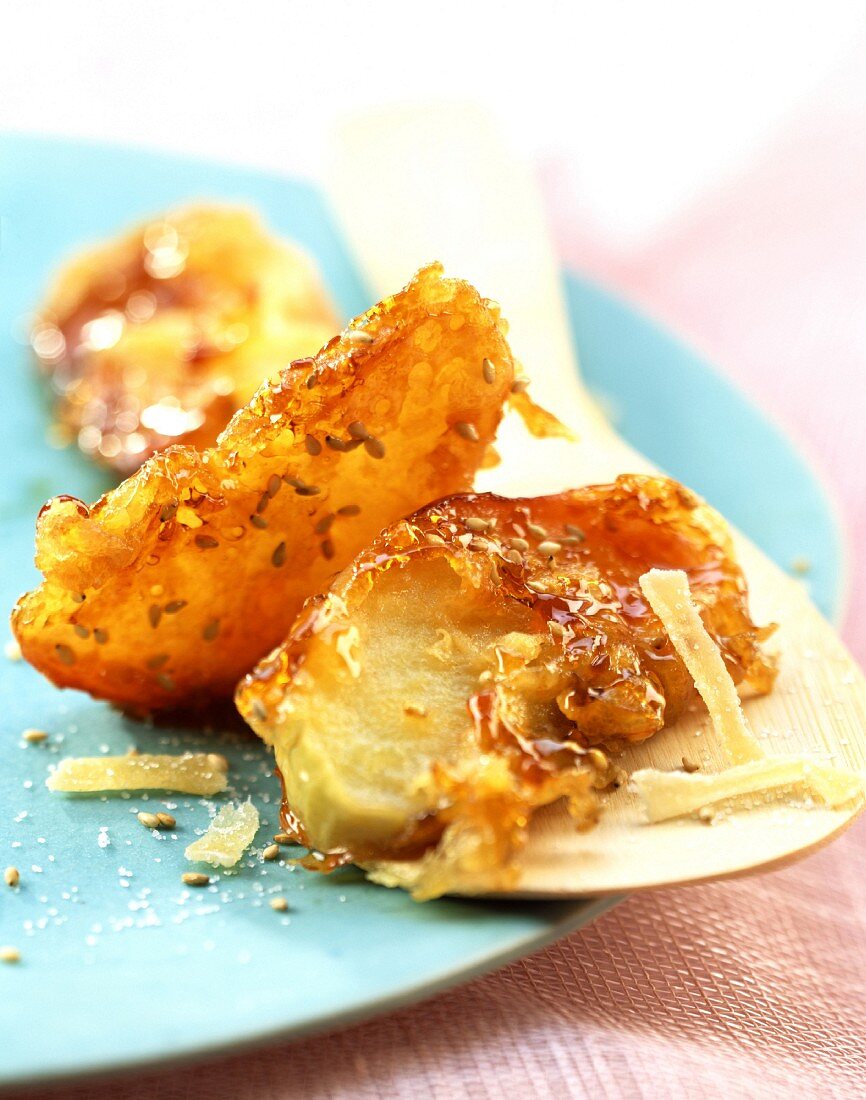 Apple, caramel and sesame fritters