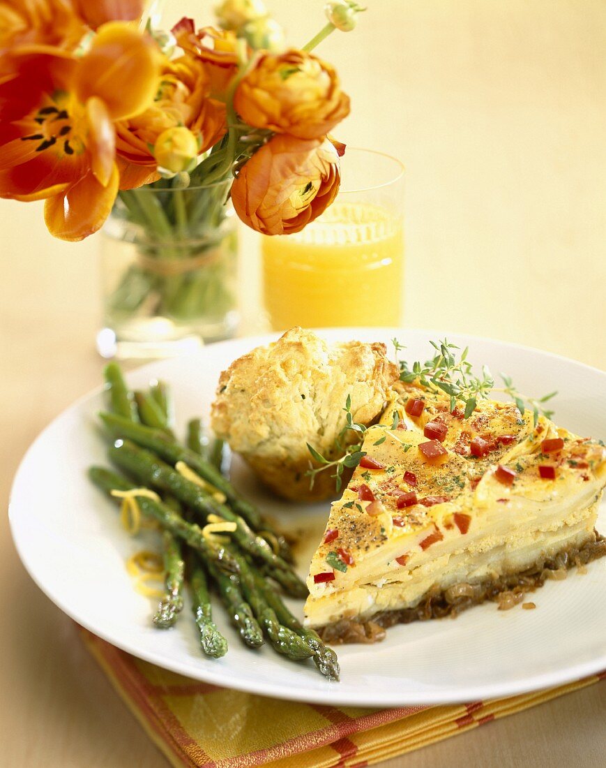 Tortilla, muffin and asparagus