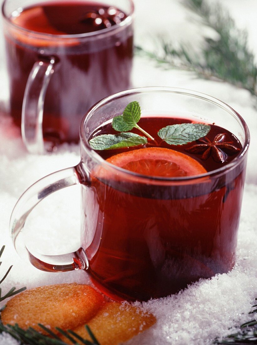 Mulled wine with orange and cinnamon