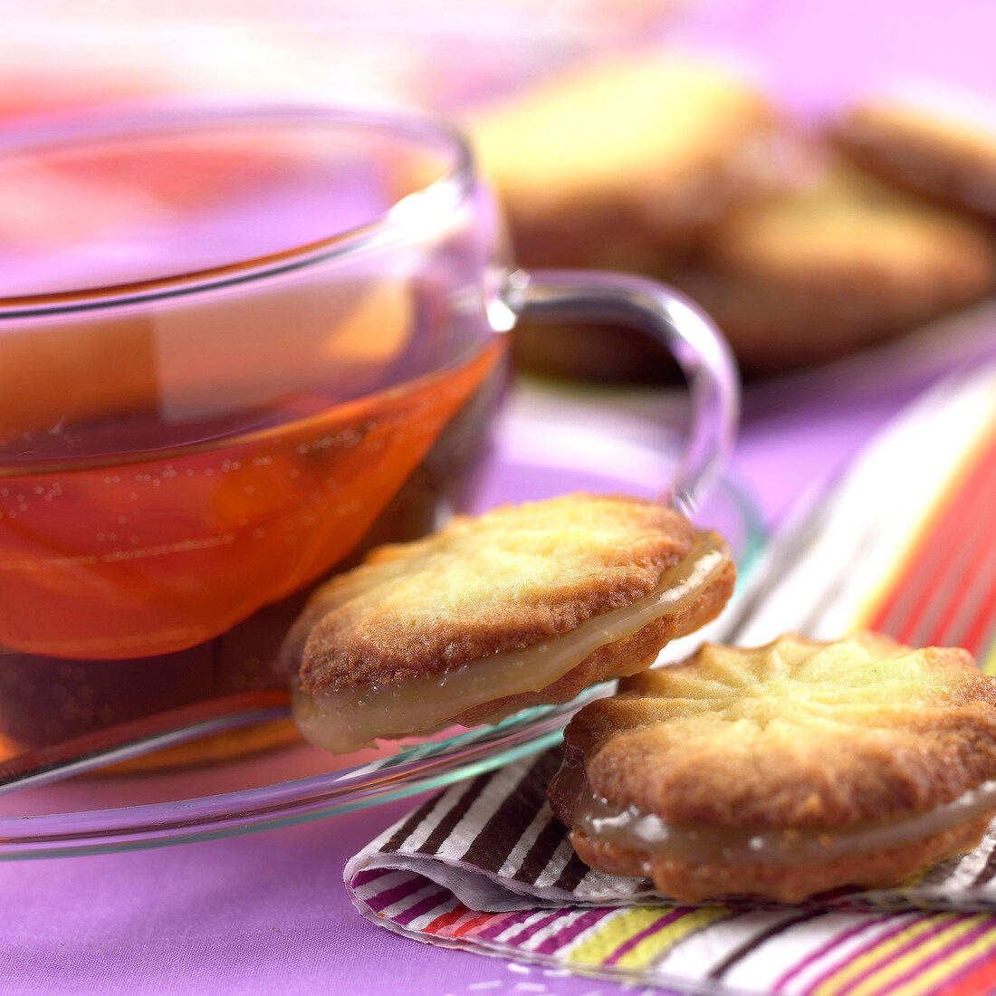 Lemon shortbread cookies and cup of tea