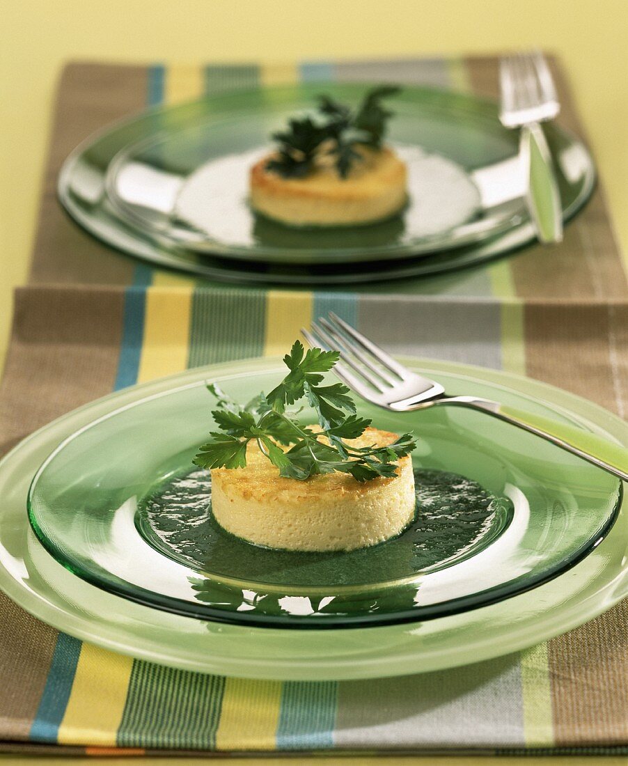 Individual garlic and creamed parsley flans