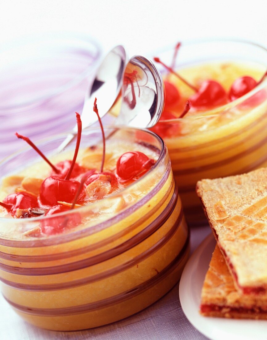 Pineapple soup with cherries
