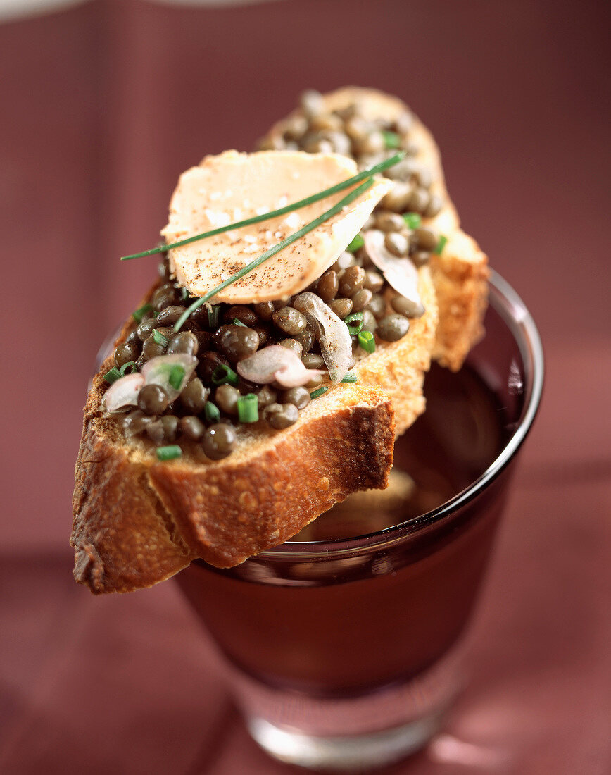Foie gras and lentil open sandwich