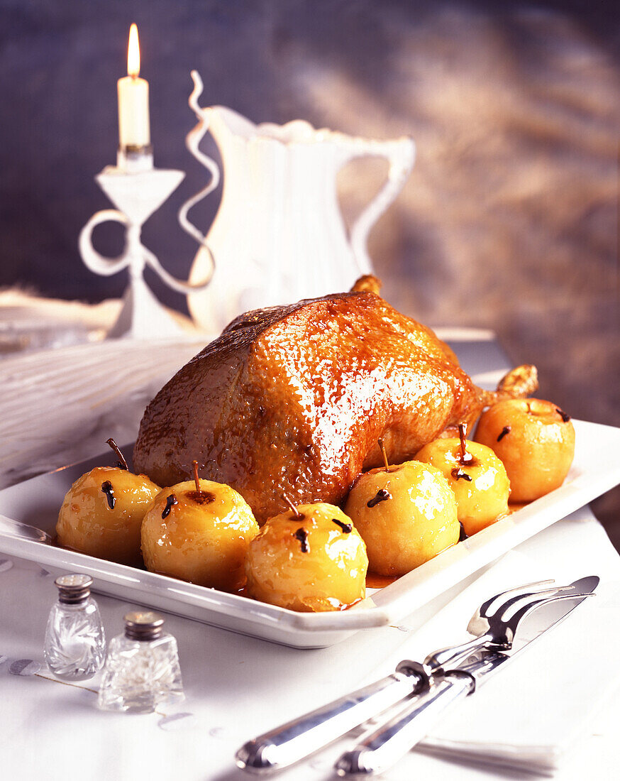 roast goose with apple (topic: christmas parties)