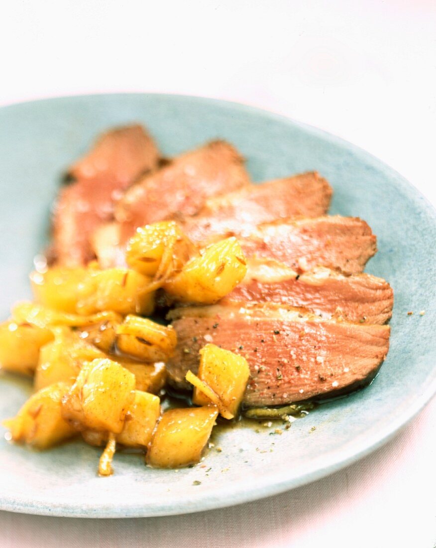 Fillet of duck breast with oven baked potatoes