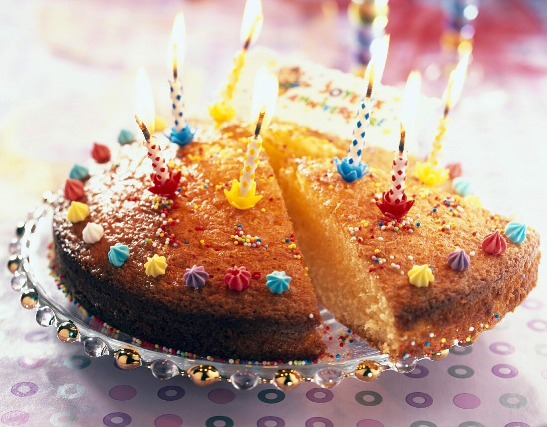 Lemon sponge cake with candles