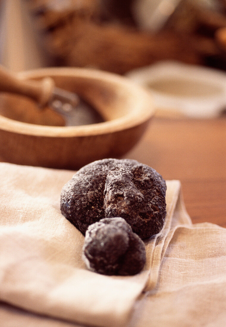 Black truffle on cloth