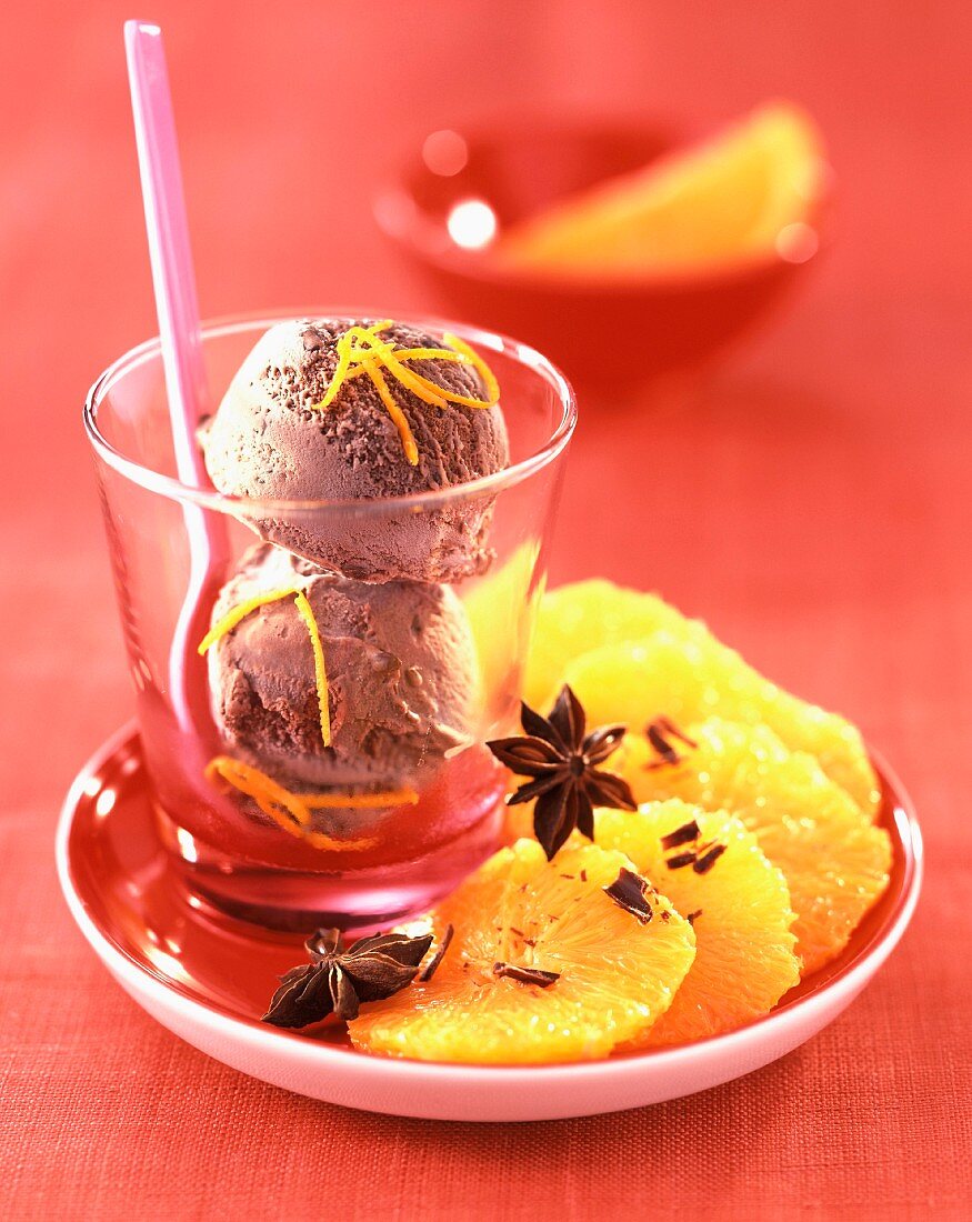 Carpaccio of pineapple and chocolate ice cream