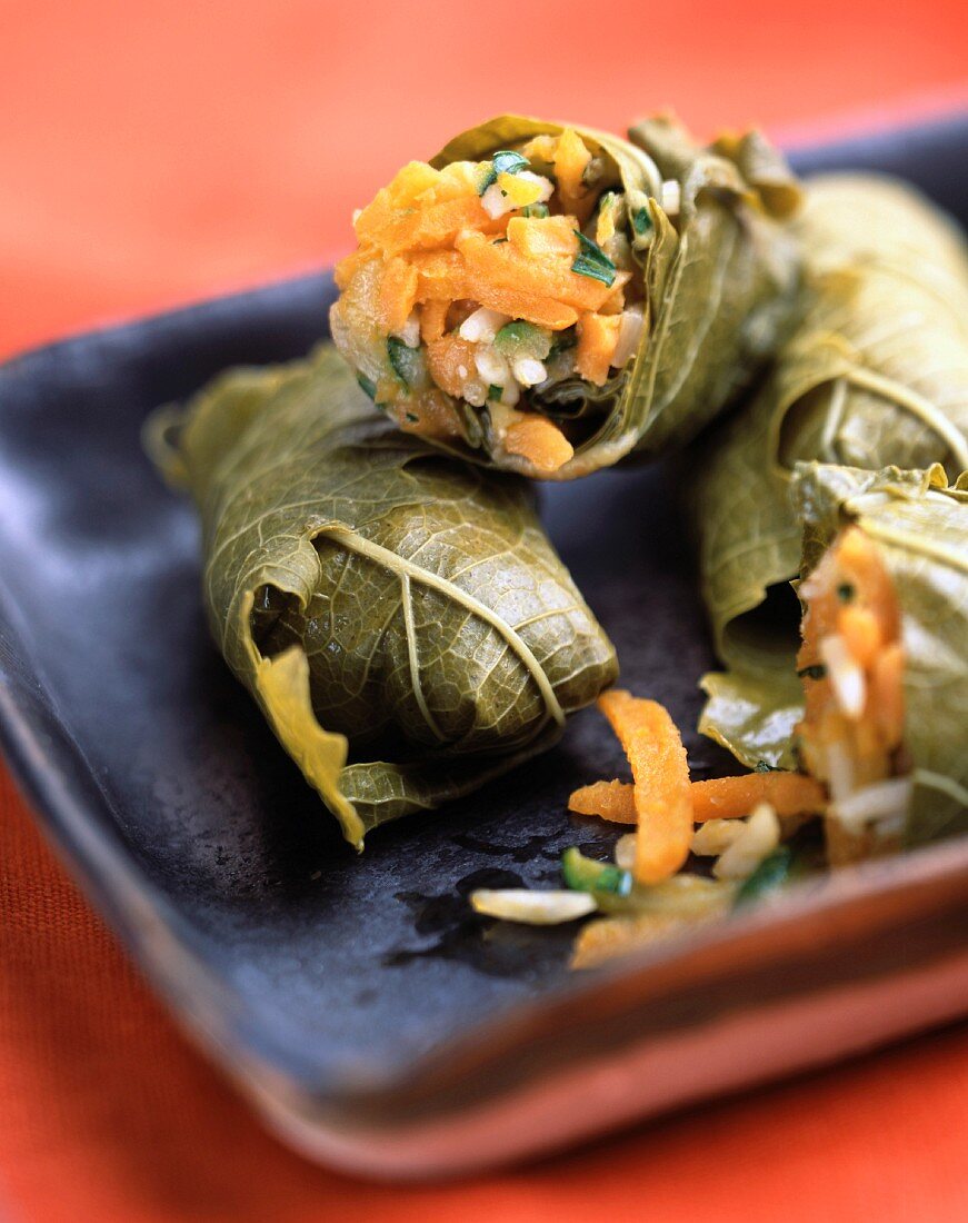 Vegetables wrapped in vine leaves