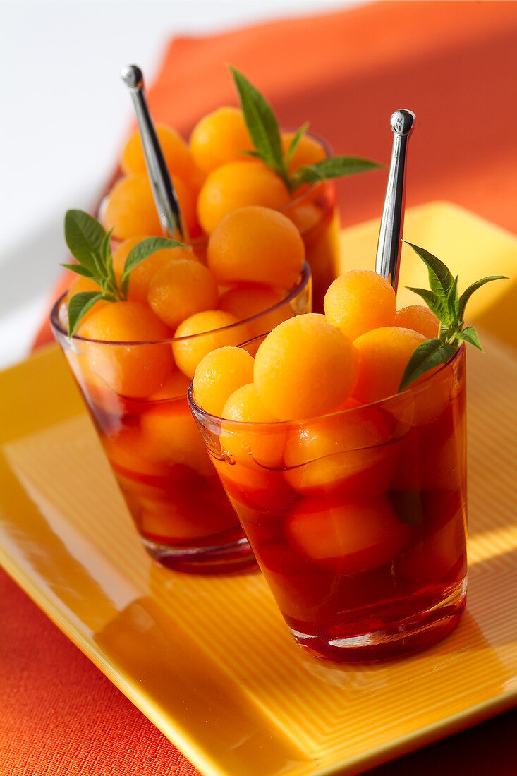 Melon ball and orange wine soup (topic: Provence)