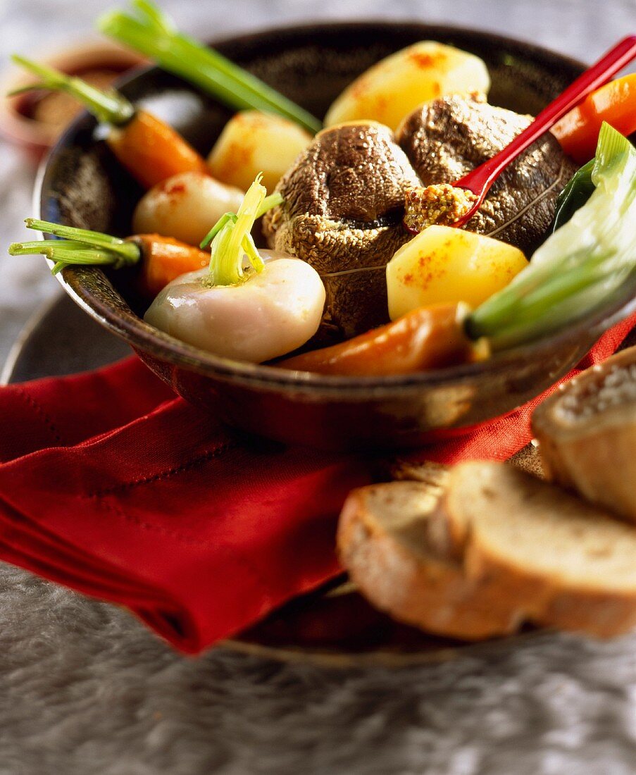 Würziges Pot-au-Feu (Eintopf mit Rindfleisch und Gemüse, Frankreich)