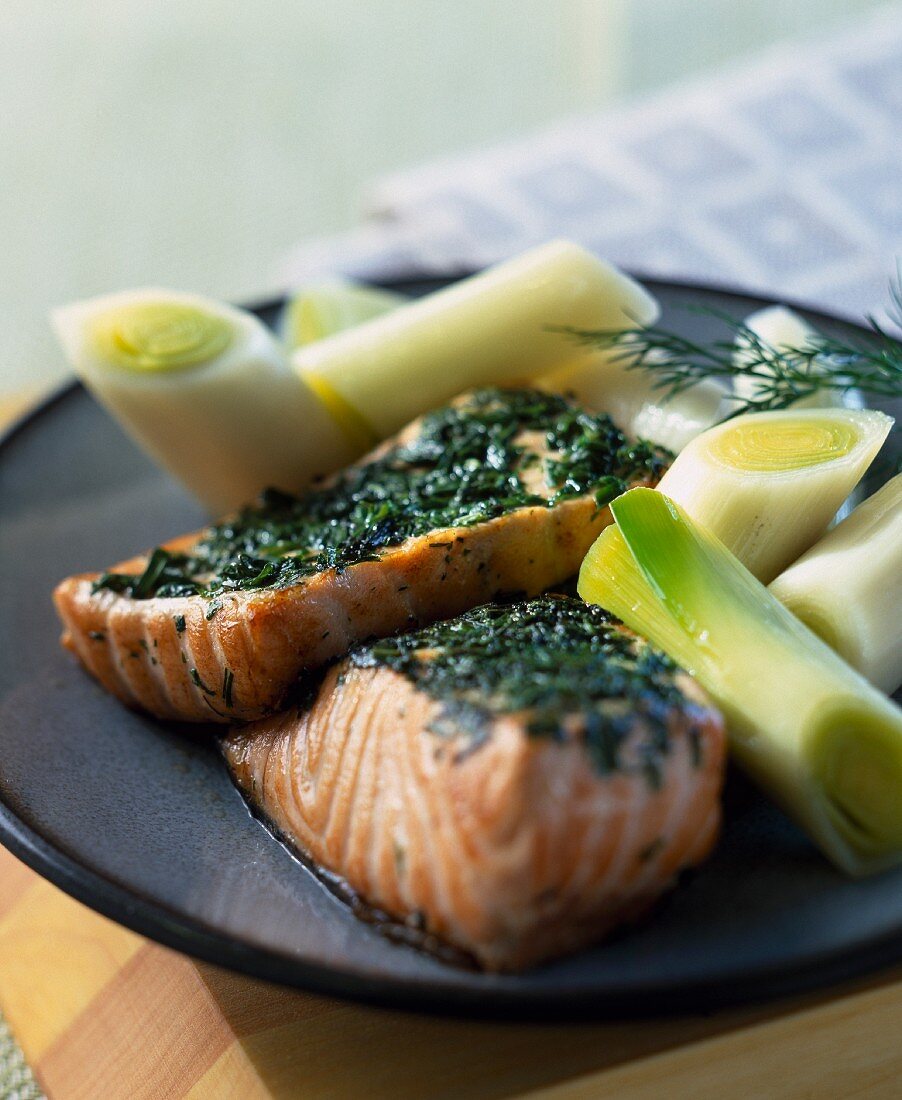 Pieces of salmon with herbs